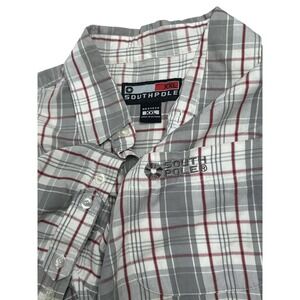 Southpole XXL Plaid Button Down Shirt Short Sleeve Gray Red Menswear